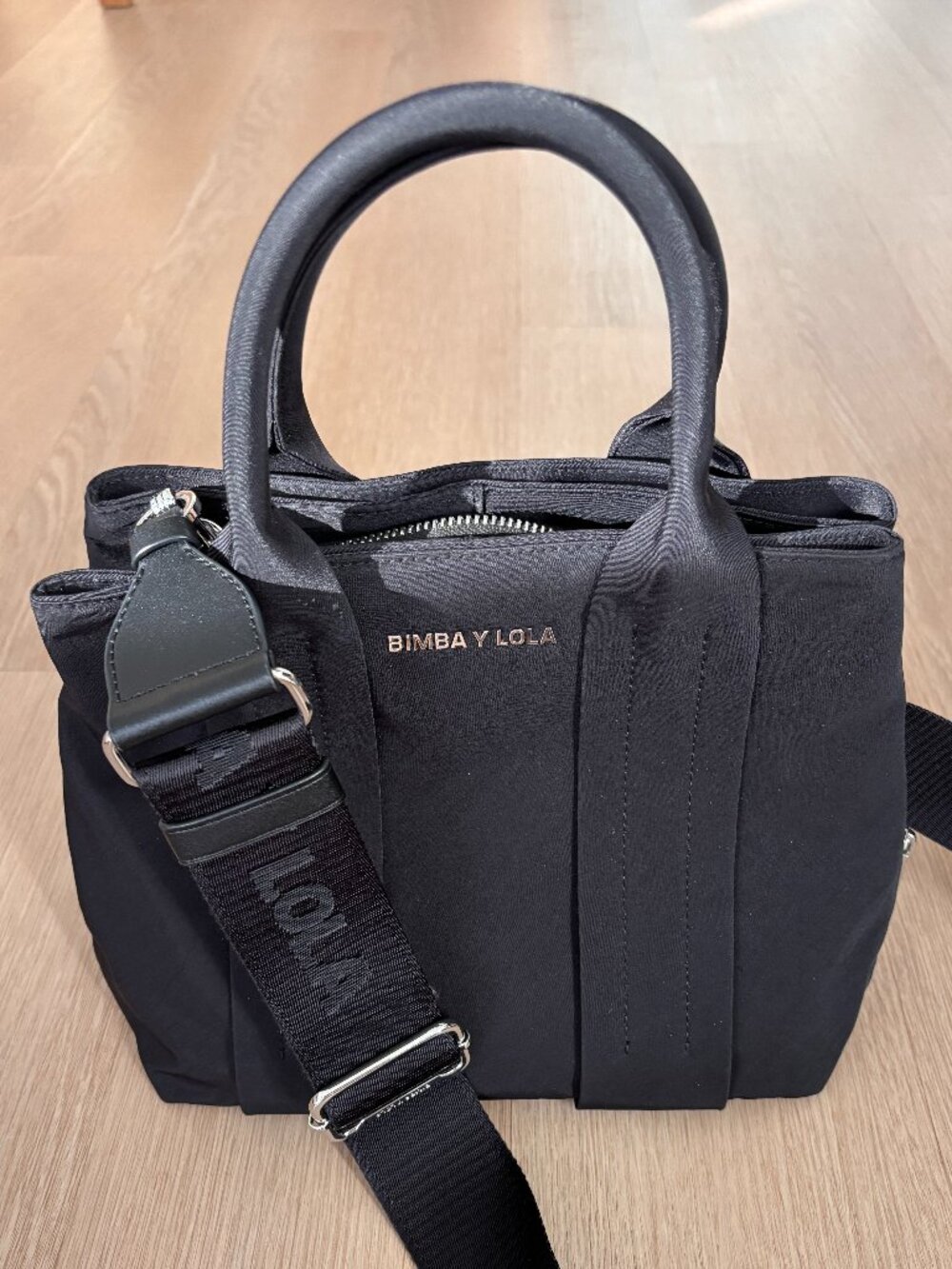 Bimba y Lola Black Nylon Mini Tote Crossbody Bag Adjustable Strap